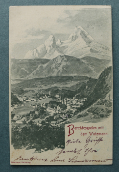 AK Berchtesgaden / 1905 / Bahnpoststempel / Ortsansicht / Künstler Karte Monogramm F K